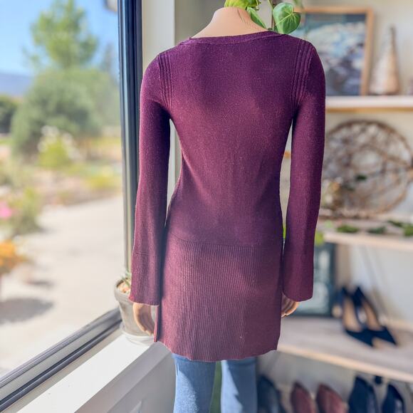 Free People Maroon Criss Cross Lightweight Tunic Sweater, Women's Size X-Small - Picture 4 of 6